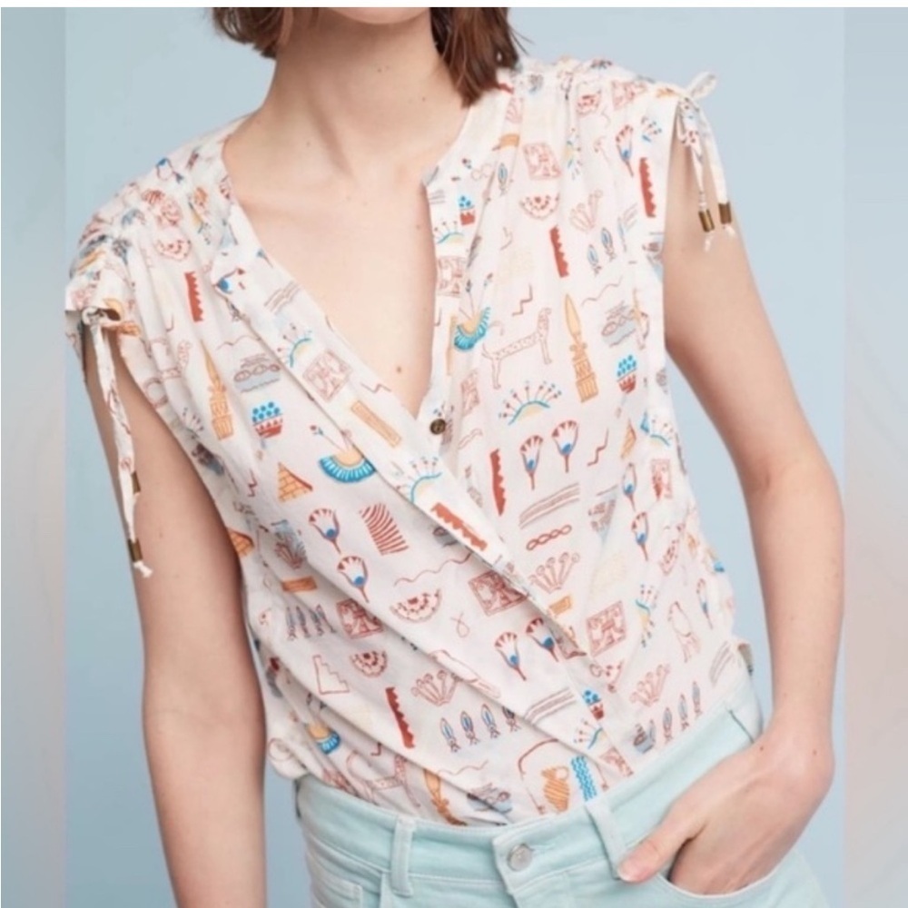 ANTHROPOLOGIE hieroglyphic top featuring artwork by Danielle Kroll tank size S